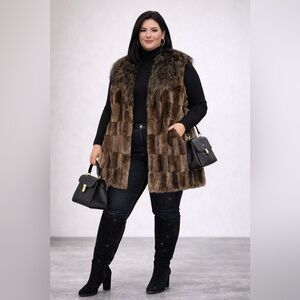 Adrienne Landau Luxe Brown Faux Fur Sleeveless Vest – Size 3X